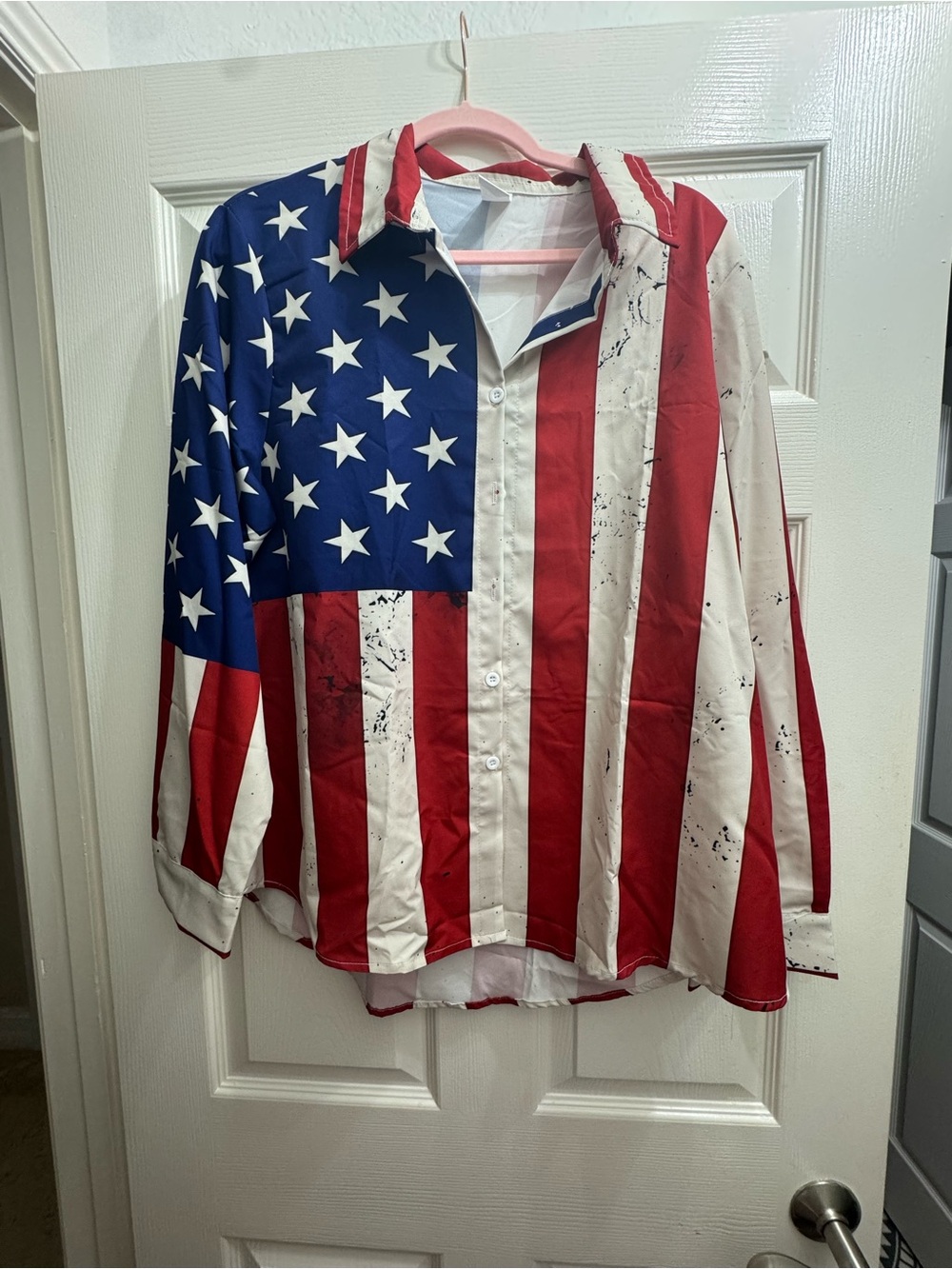 size xlPatriotic Stars & Stripes Button-Up Blouse - Red, White & Blue